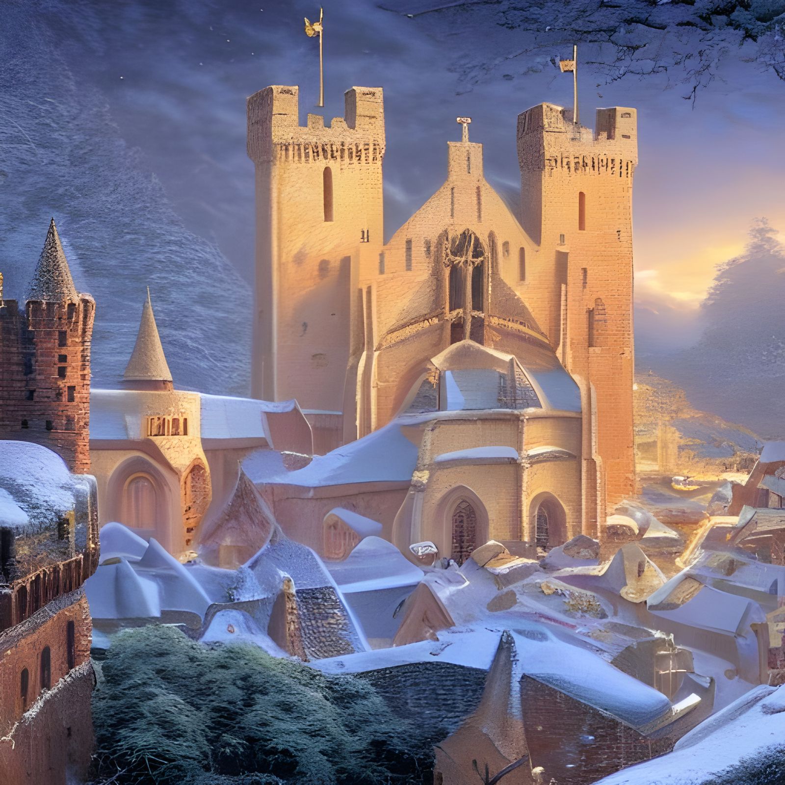 Snowy Medieval City in Ethereal Fantasy Style