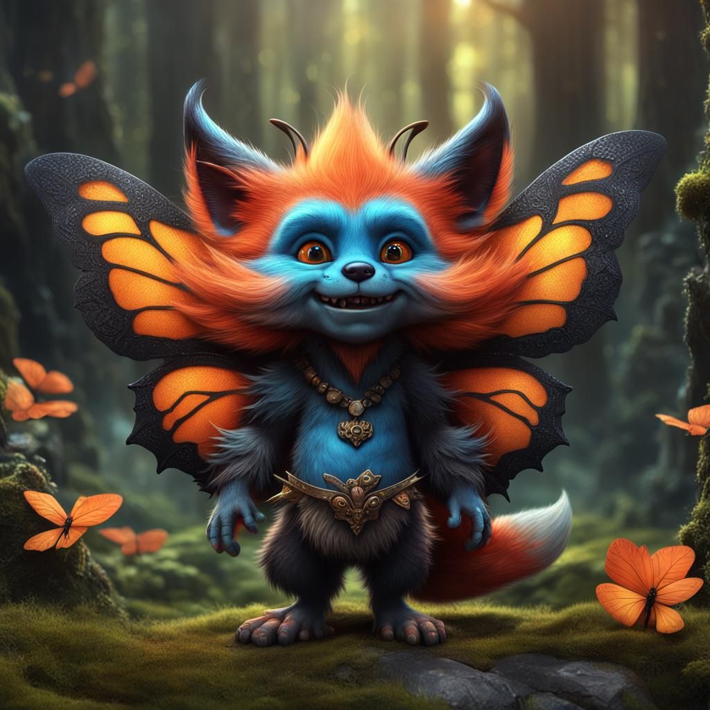 Hyperrealistic Fox Butterfly Troll in Detailed Matte Paintin...