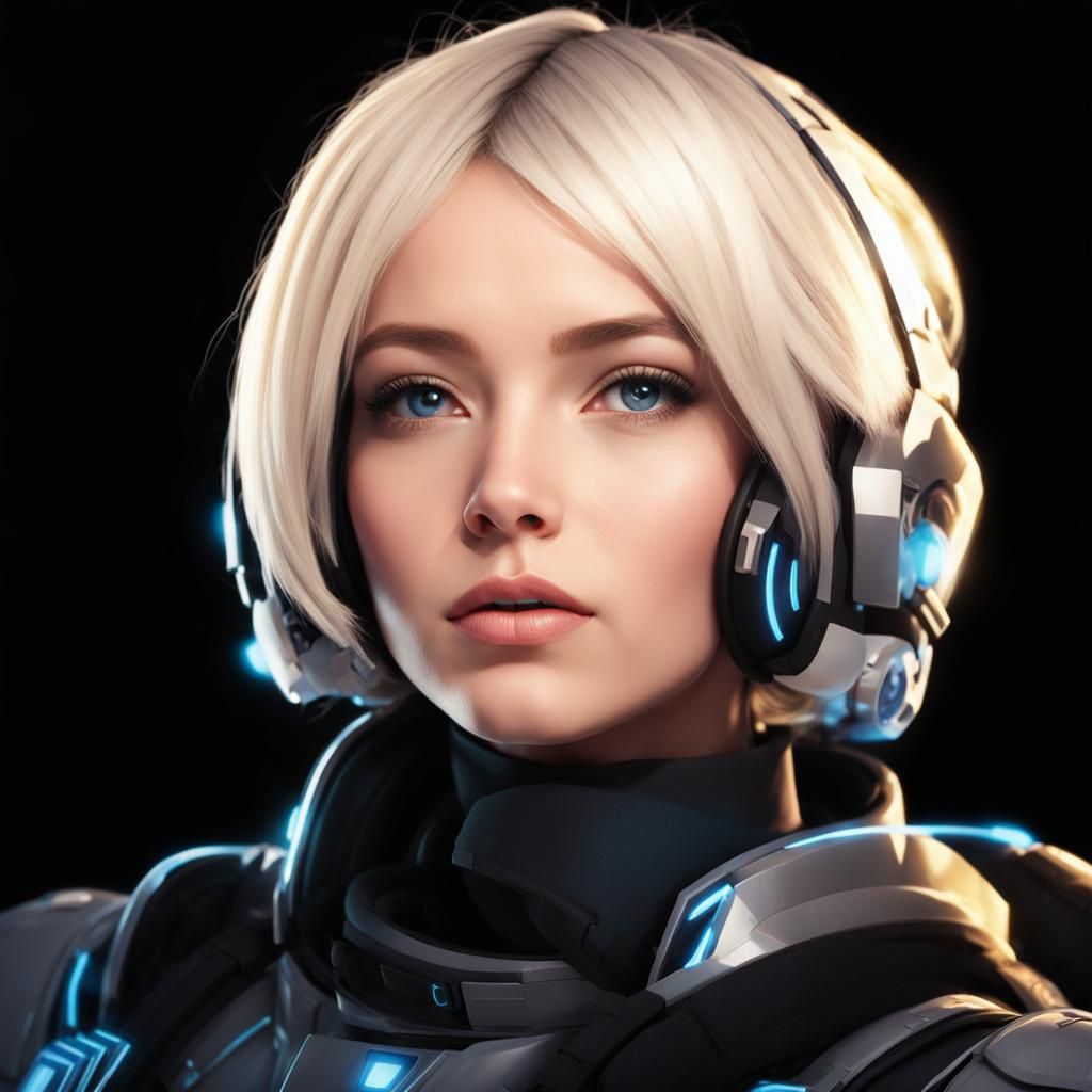 Cute Young Woman in Cyberpunk Spacesuit