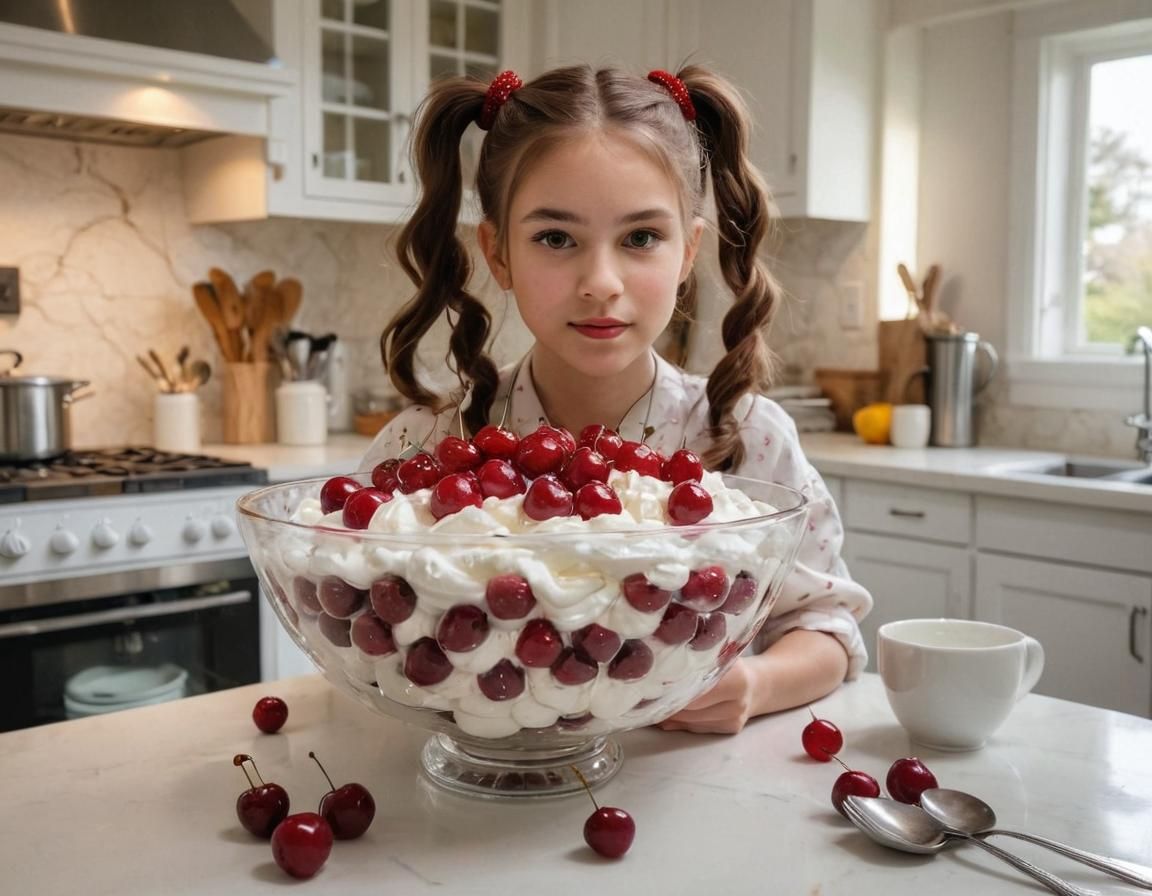 Enormous bowl of cherries and whipped cream