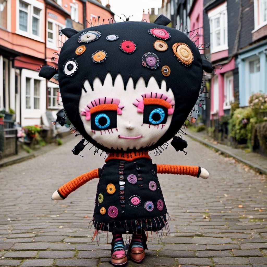 <lora:Patches:1.0> cushion gal walking down a street