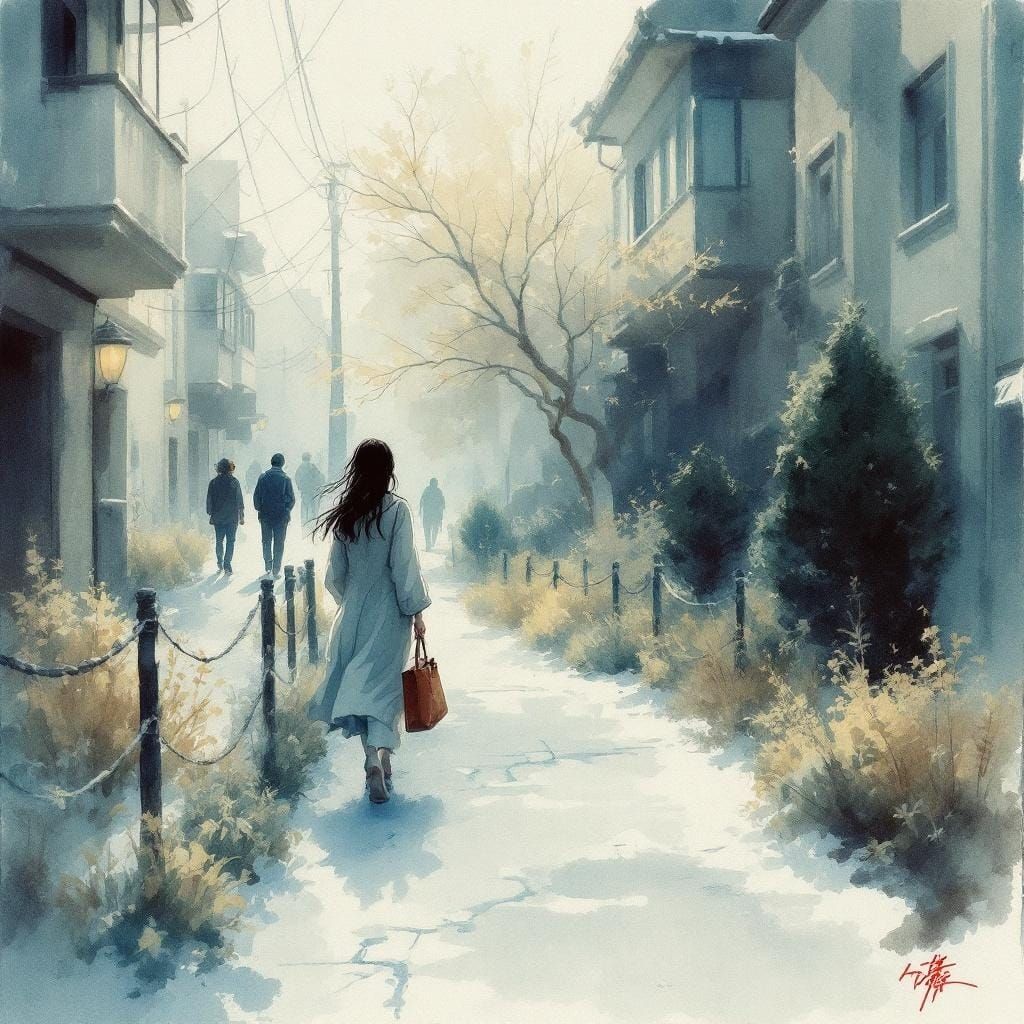 Atmospheric Watercolor Street Scene with Ink Linework