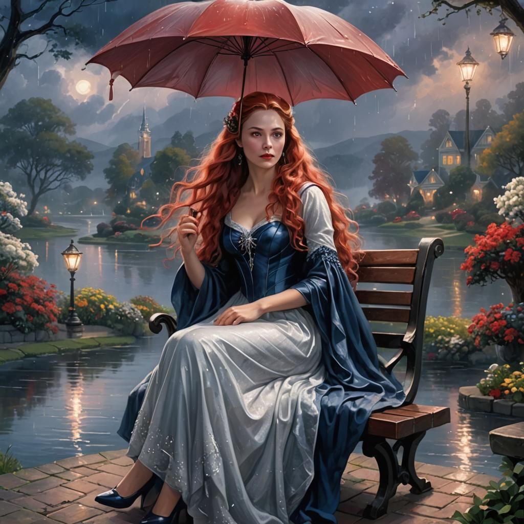 Scarlet Witch in the evening rain.