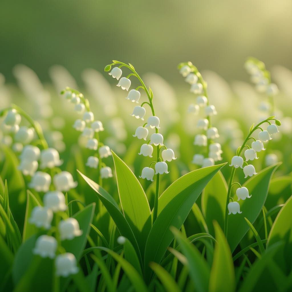 Lush Meadow of Lilies of the Valley in Anime Style