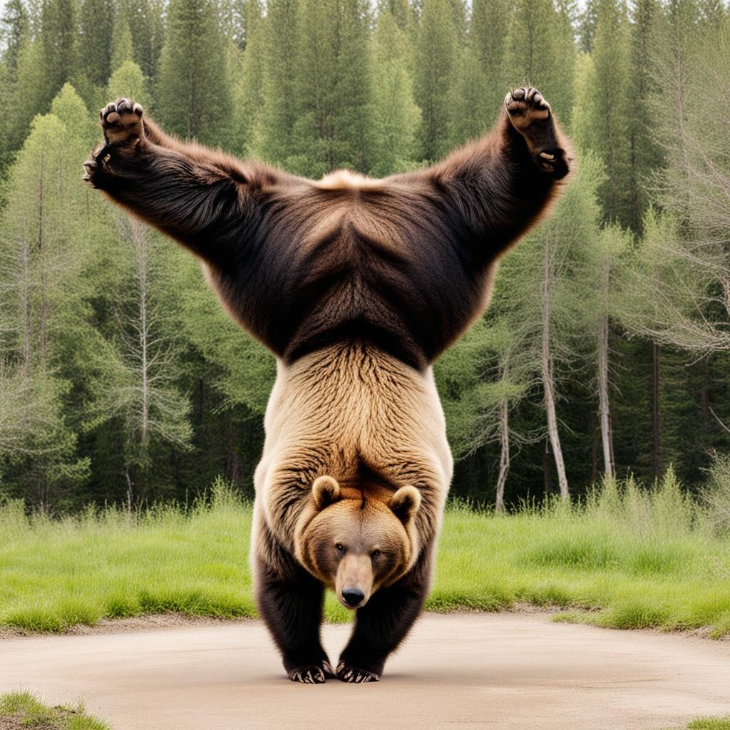Obese Bear Balances in Surprising Handstand