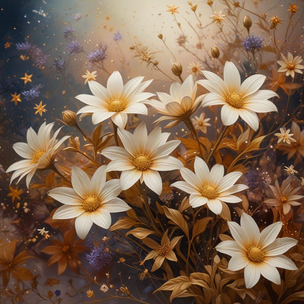 Surreal Wall Art with Stars and Flowers