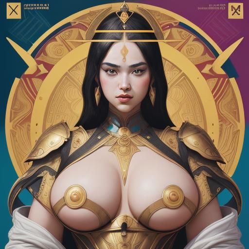 Voluptuous Warrior Queen Portrait in Pop Art Style