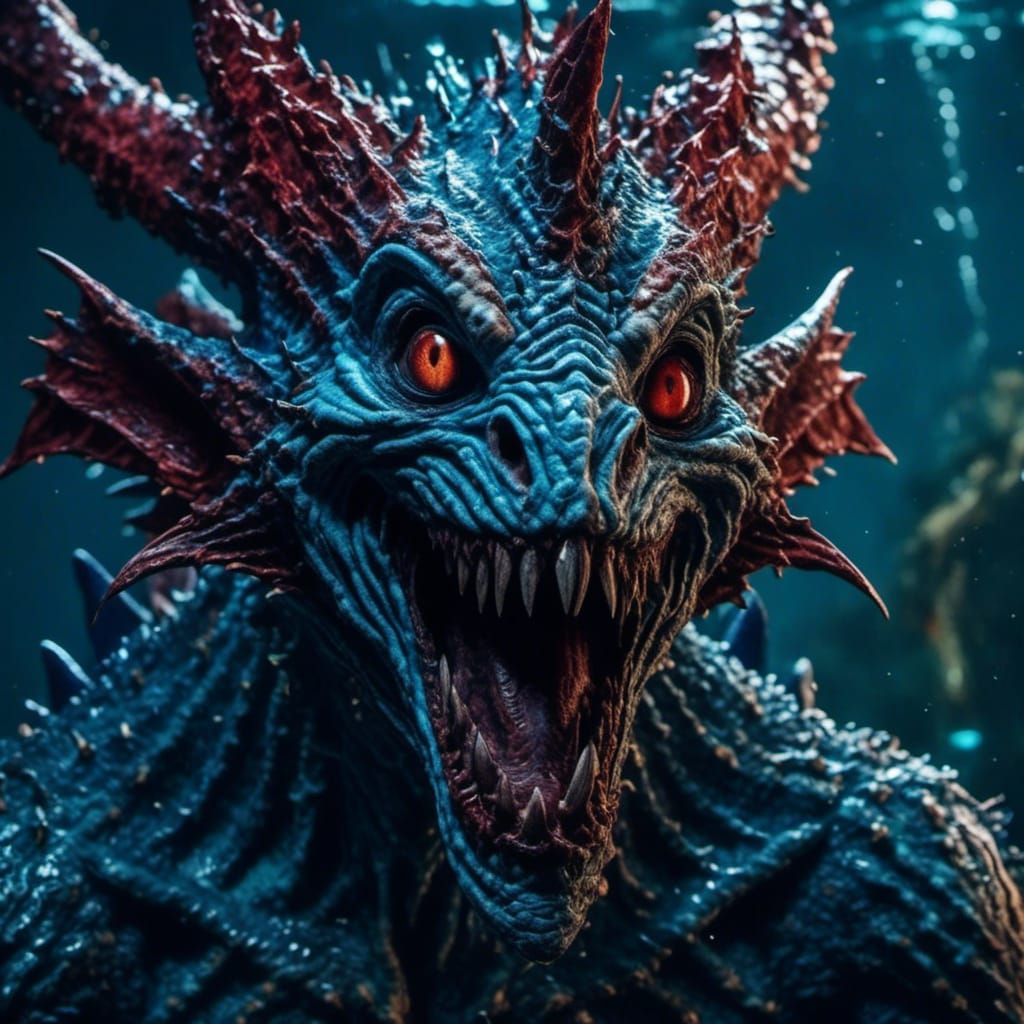 Scary Blue-Skinned Merman Monster Portrait