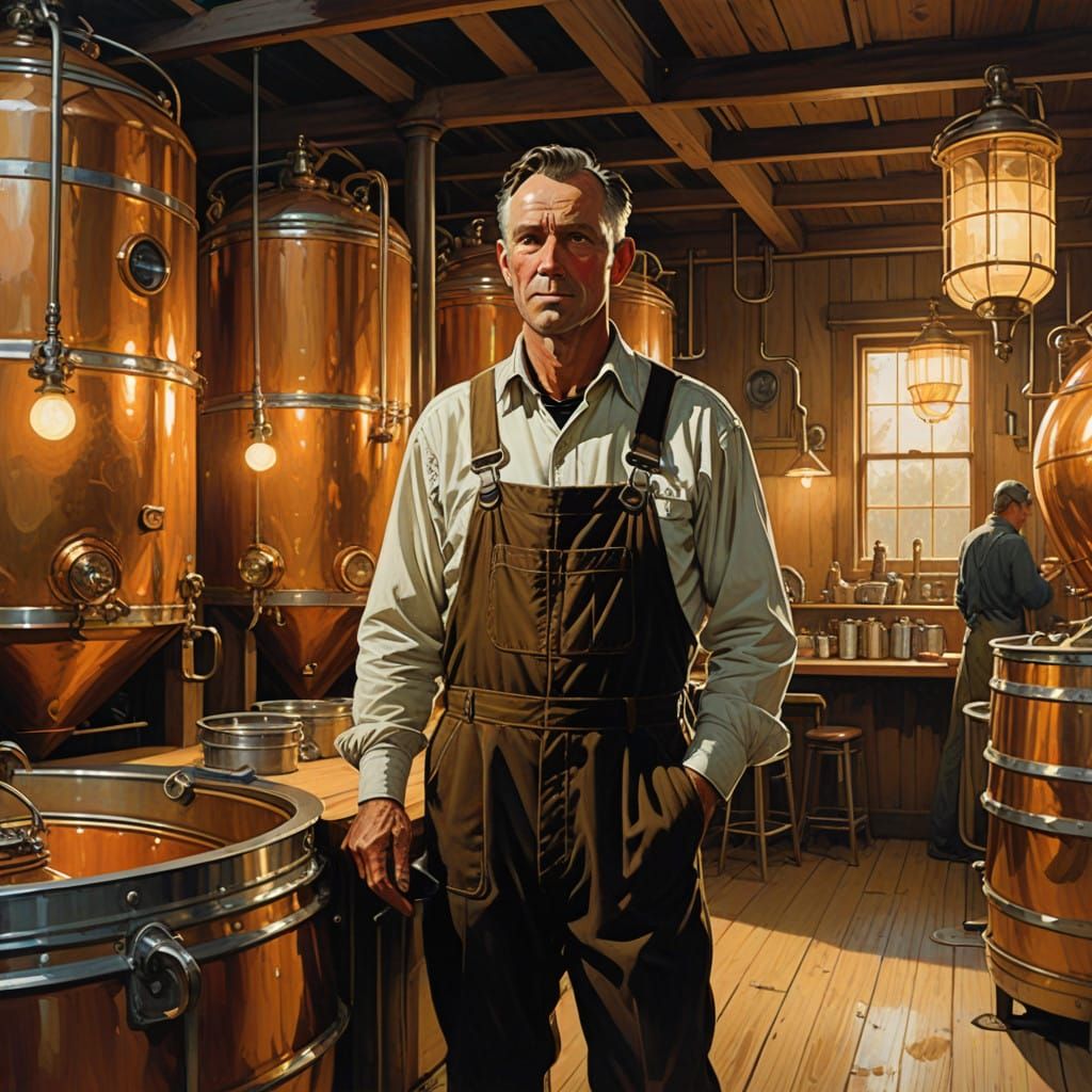 Brewmaster in Traditional Brewery Setting, in Oil Painting S...