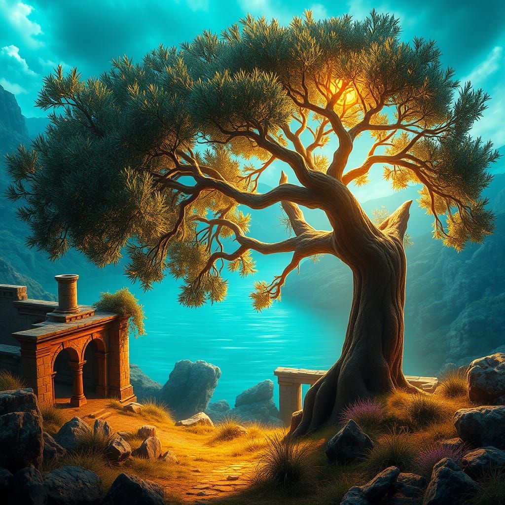 Ethereal Greek Odyssey in Vibrant Mythical Landscapes