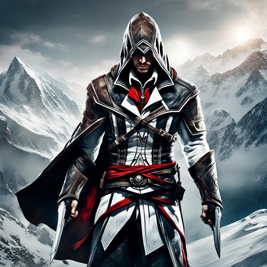 Assassin's Creed Character on Snowy Mountain Top