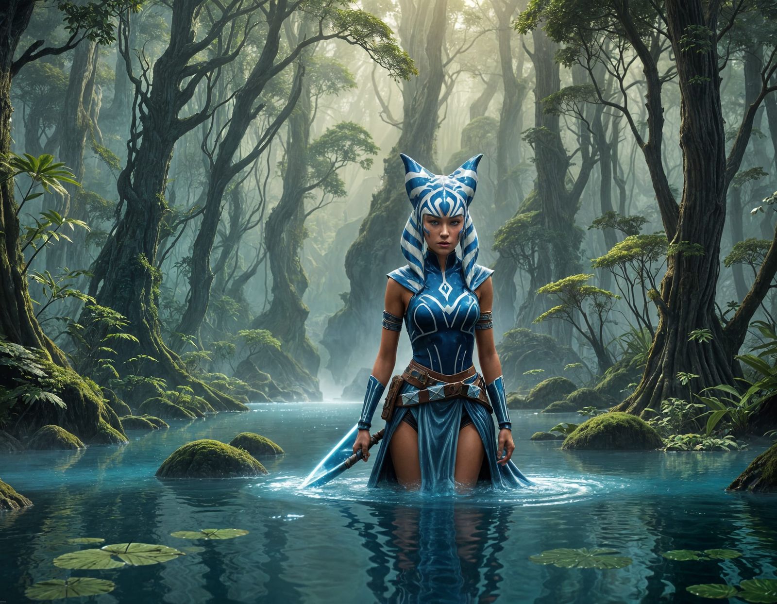 Ahsoka as a Blue Slime Girl in Ethereal Forest