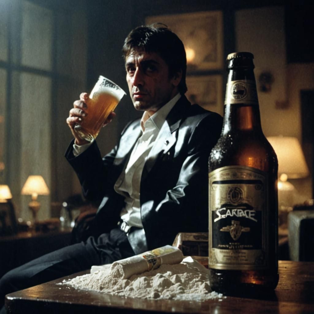 Scarface: Al Pacino at Night with Beer