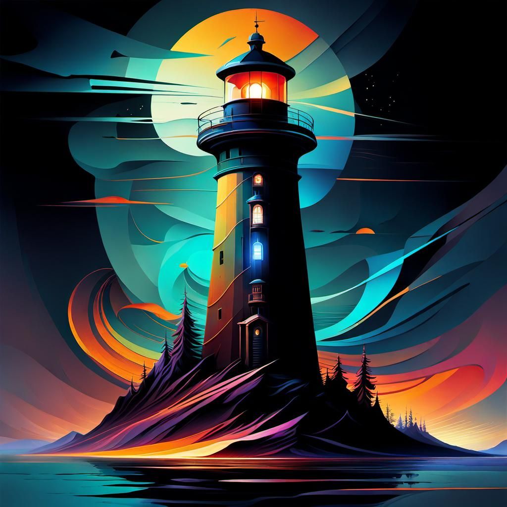 Abstract Lighthouse Coastline in Nanopunk Style