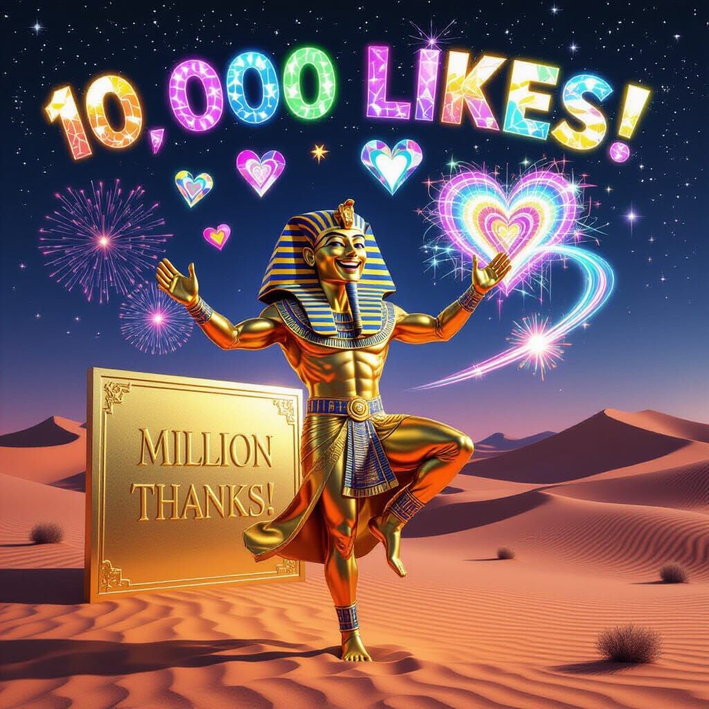 Laughing Sphinx Dances in Surreal Desert for 10,000 Likes