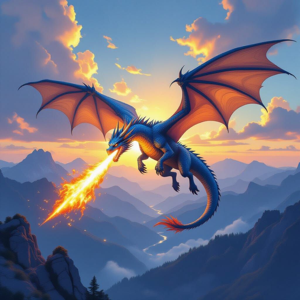 Blue Dragon Breathes Fire Over Blue Ridge Mountains