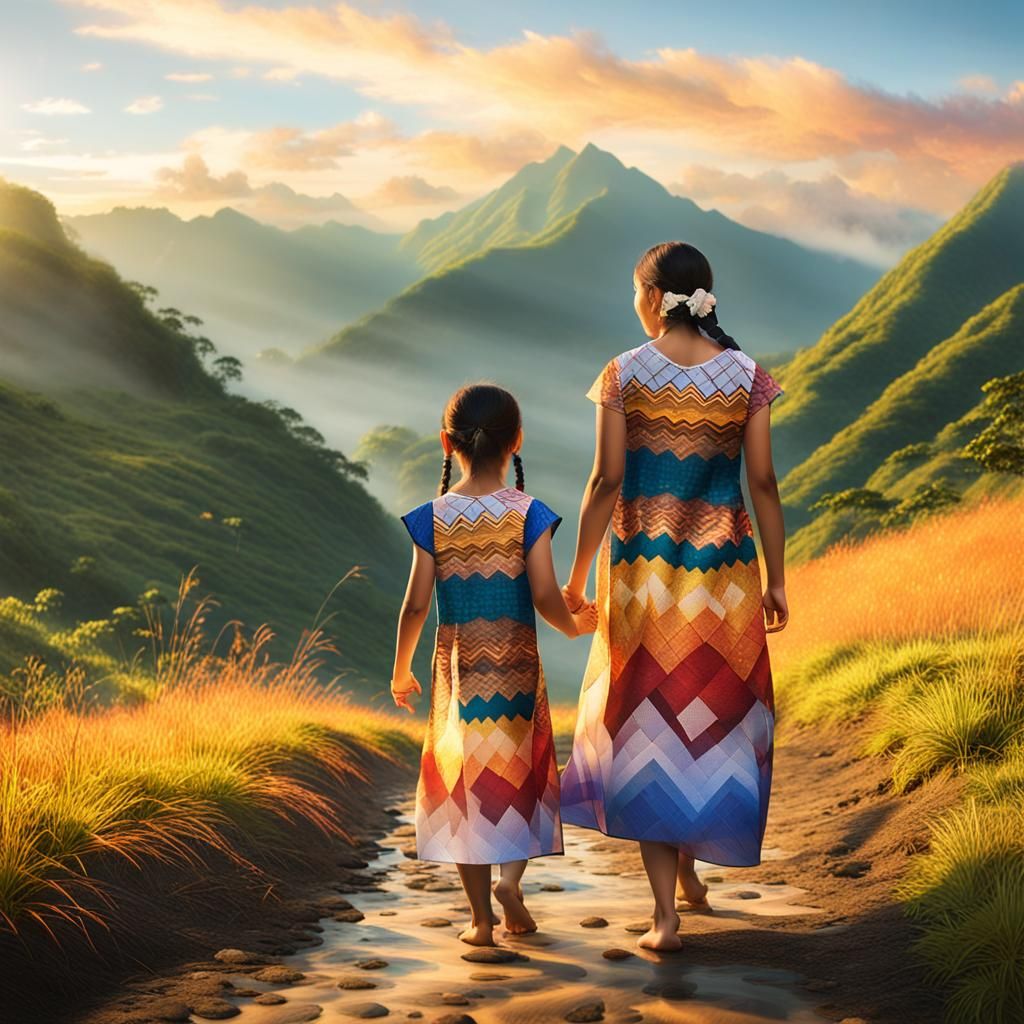Filipino Mother and Daughter in Traditional Dress
