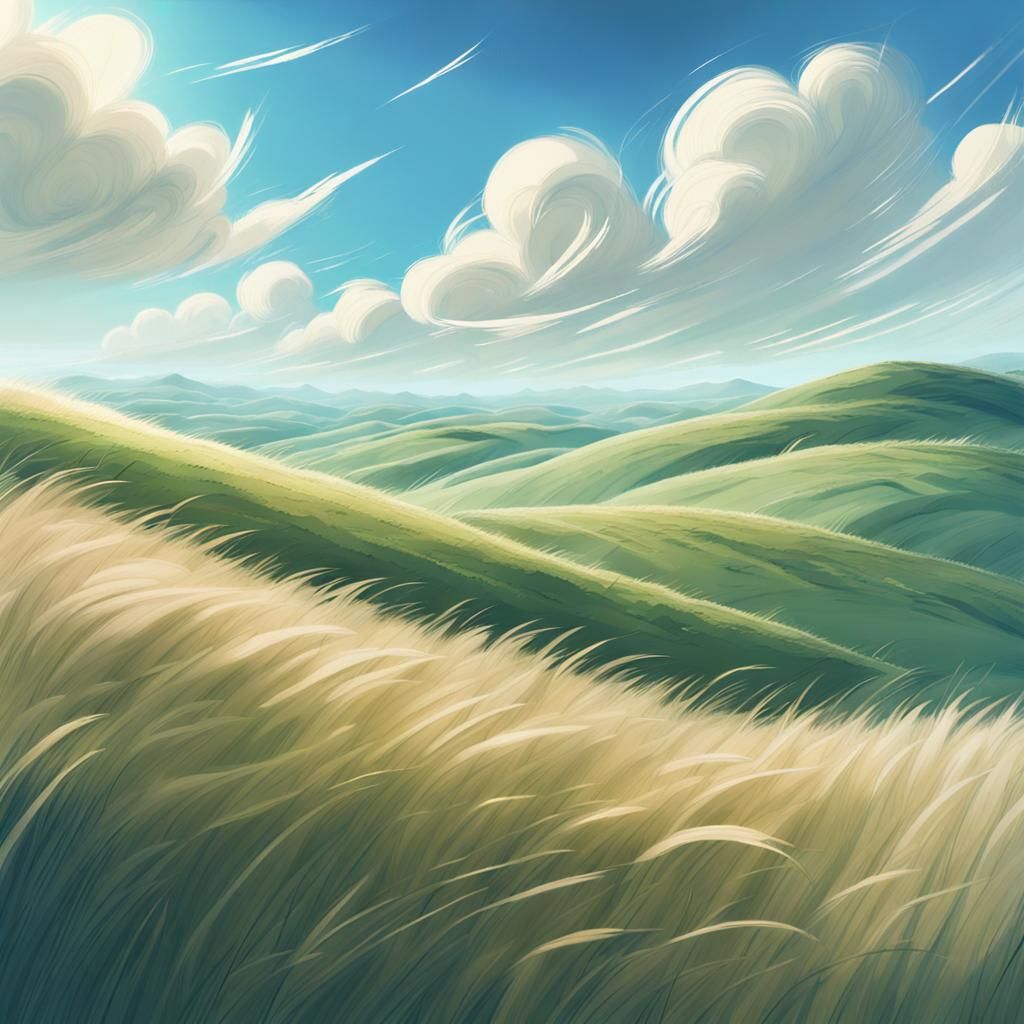 Windswept Hills in Dreamy Watercolor Style