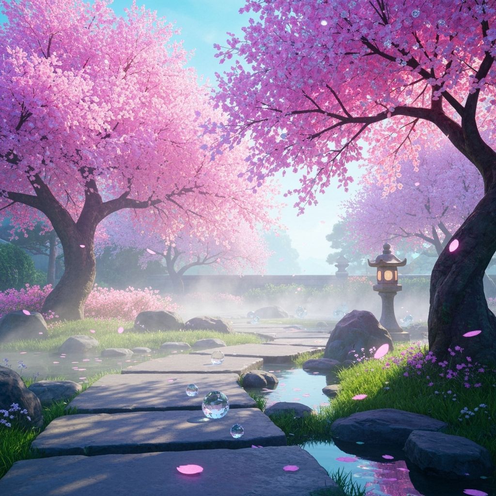 Ethereal Diamond Sakura Garden in Morning Light