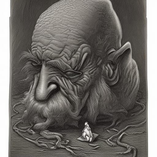 Creepy Old Man and Rat in Pen and Ink