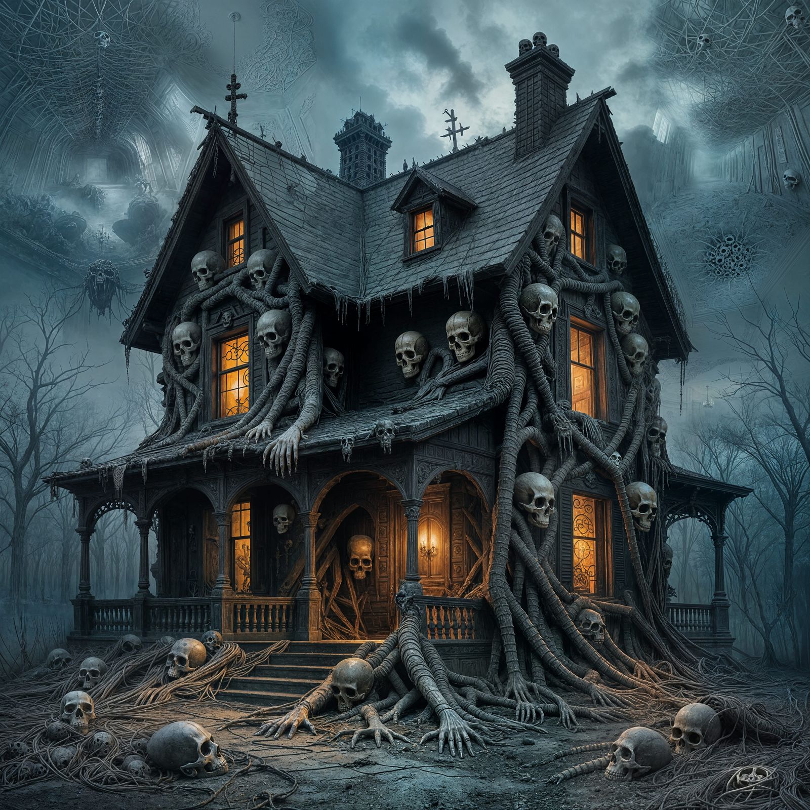 Macabre Mansion of Limbs and Skulls