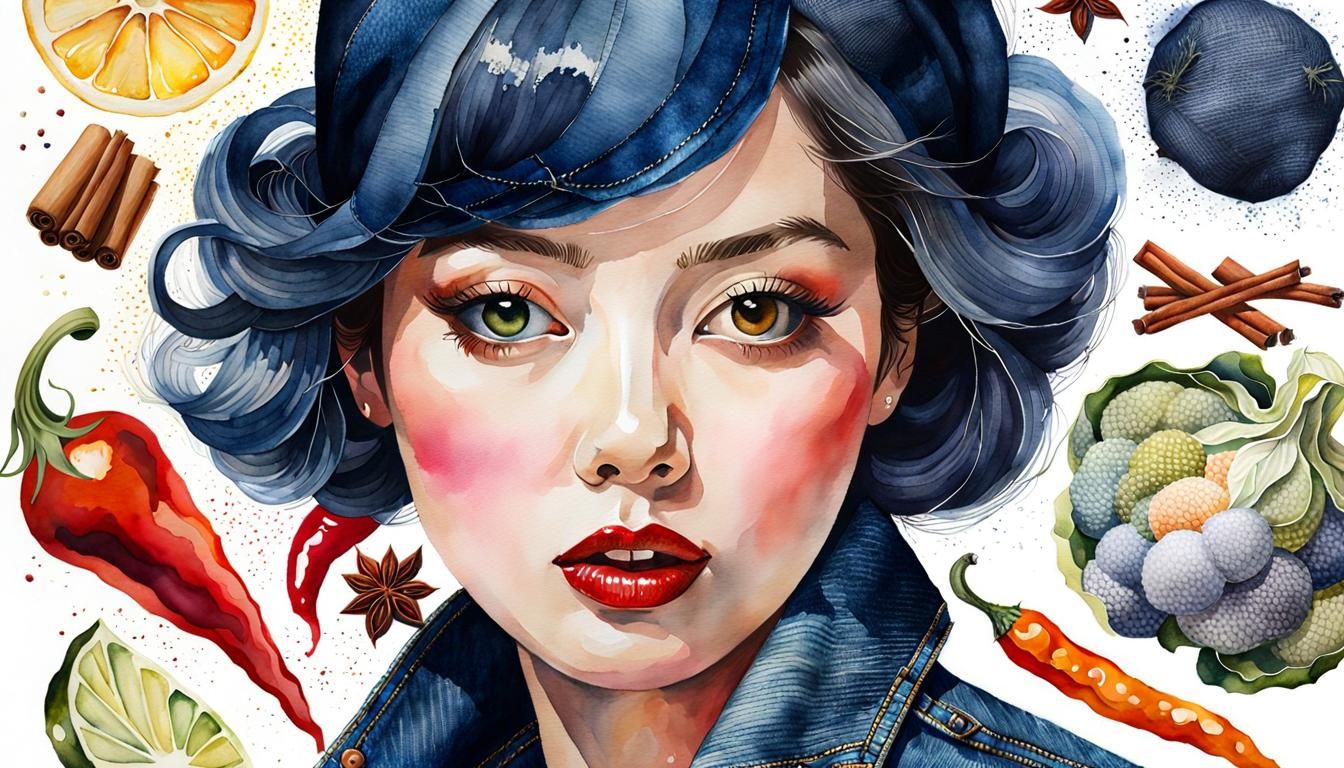 Messy, Textural Art - Portrait with fabric added, and painte...