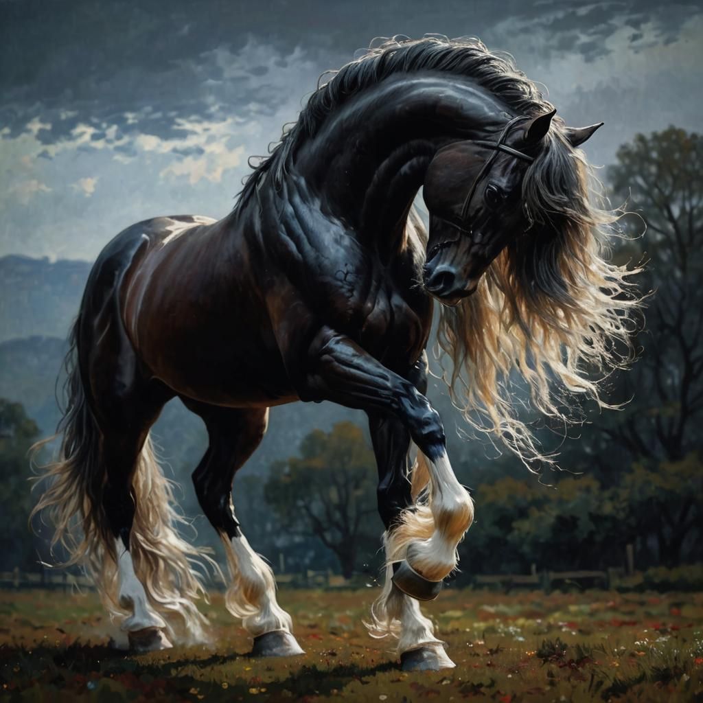 Horse in Cool Colors, Impressionist Style