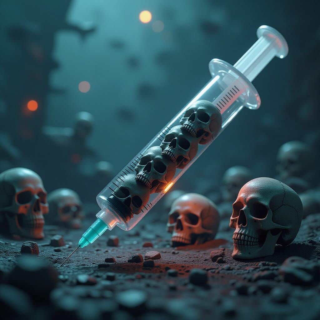 Dystopian Syringe of Skulls in Biomechanical Style