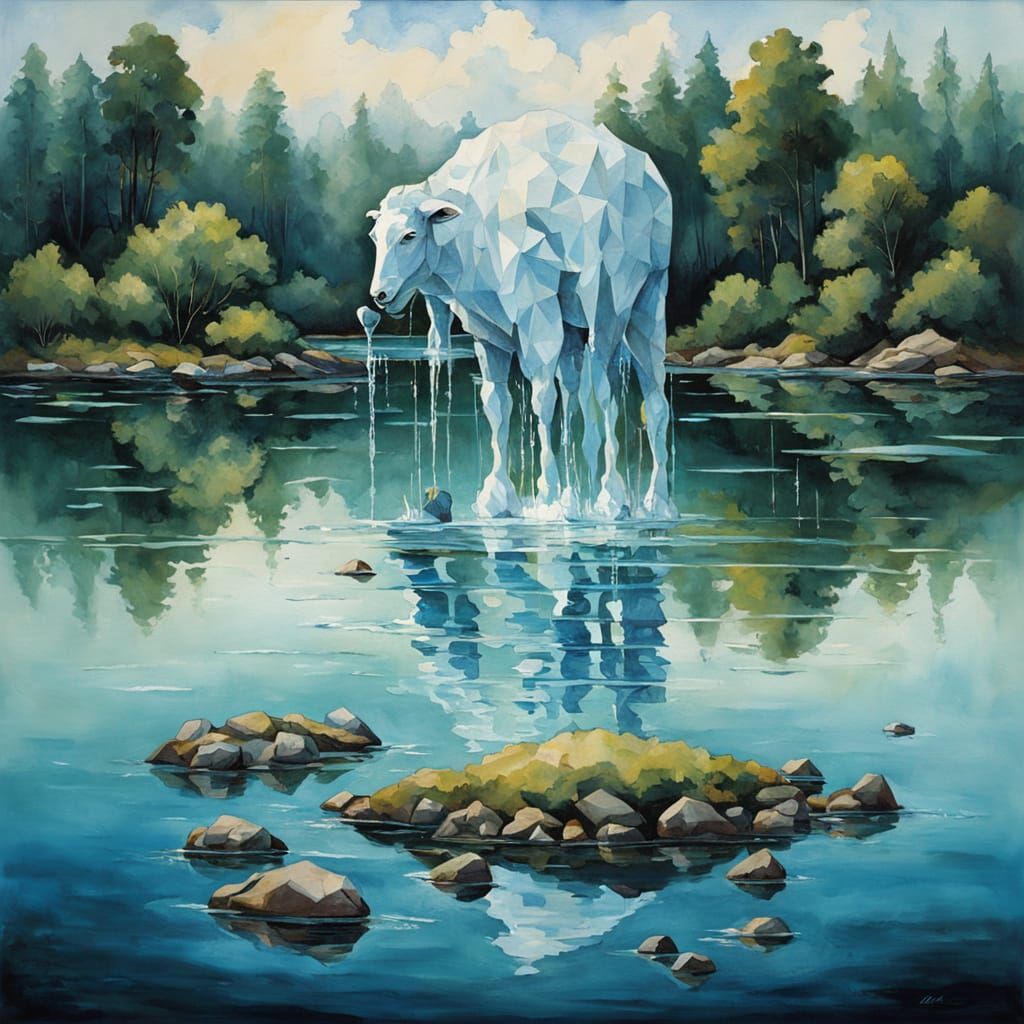 Surrealist Watercutting Scene in Soft Focus