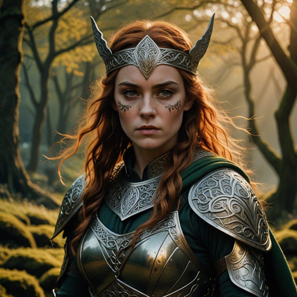 Irish Warrior Queen in Hyperrealistic Digital Painting Style