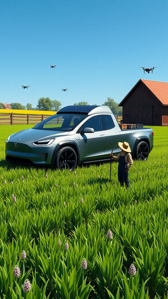 Futuristic Tesla Pickup Truck for Farmers in Matte Painting