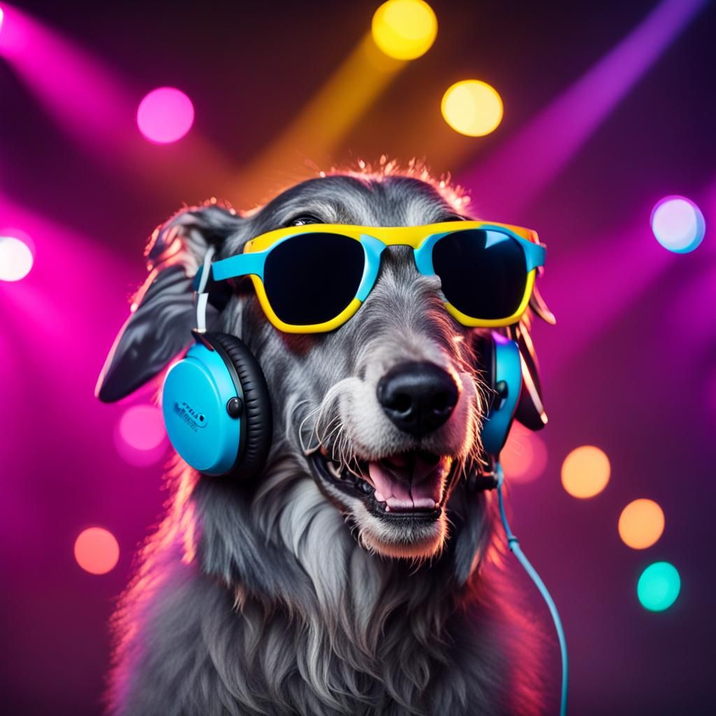 Deerhound Dog DJ at Rave Party