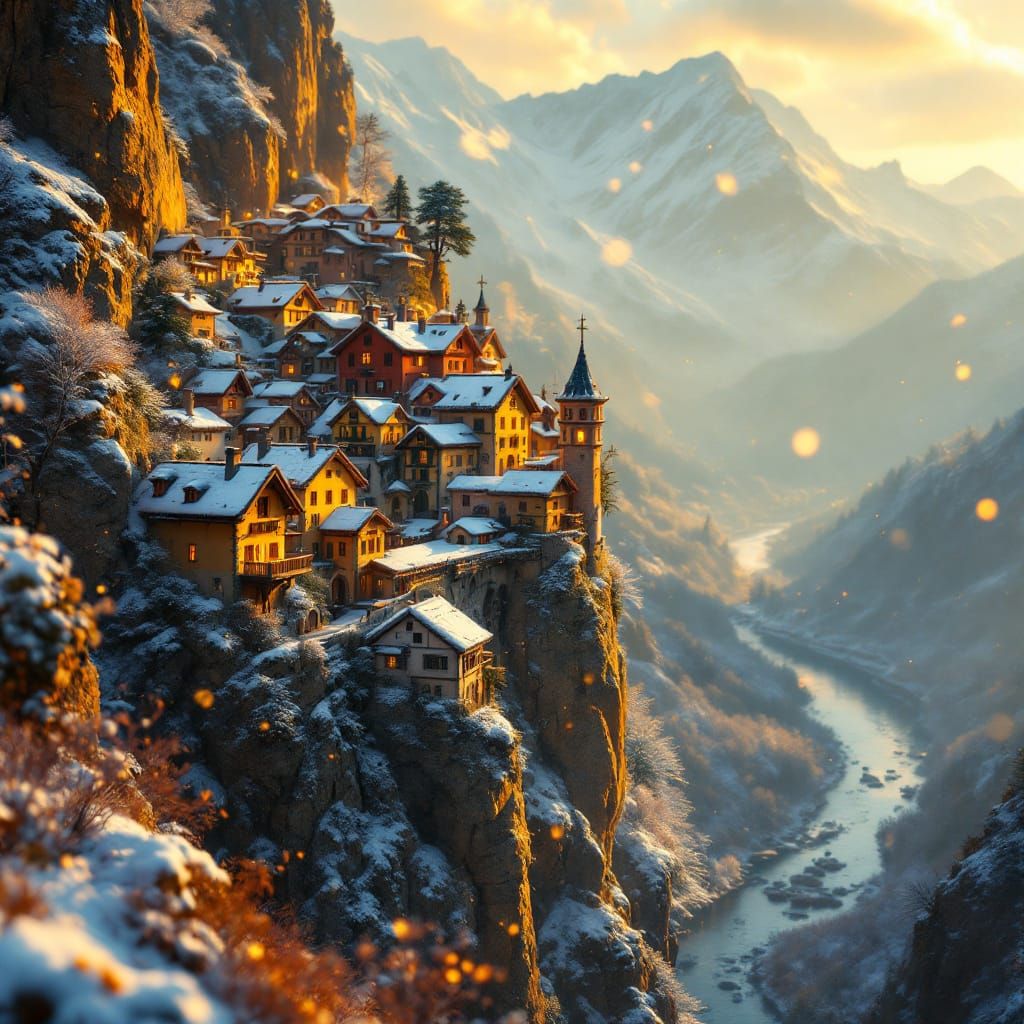 Catalan Village in Snowy Pyrenees Mountains