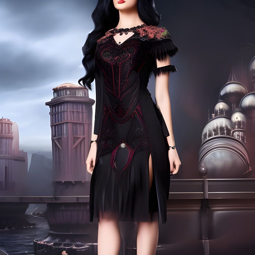 Obsidian Goth Dress with Ruby Trim in 8K