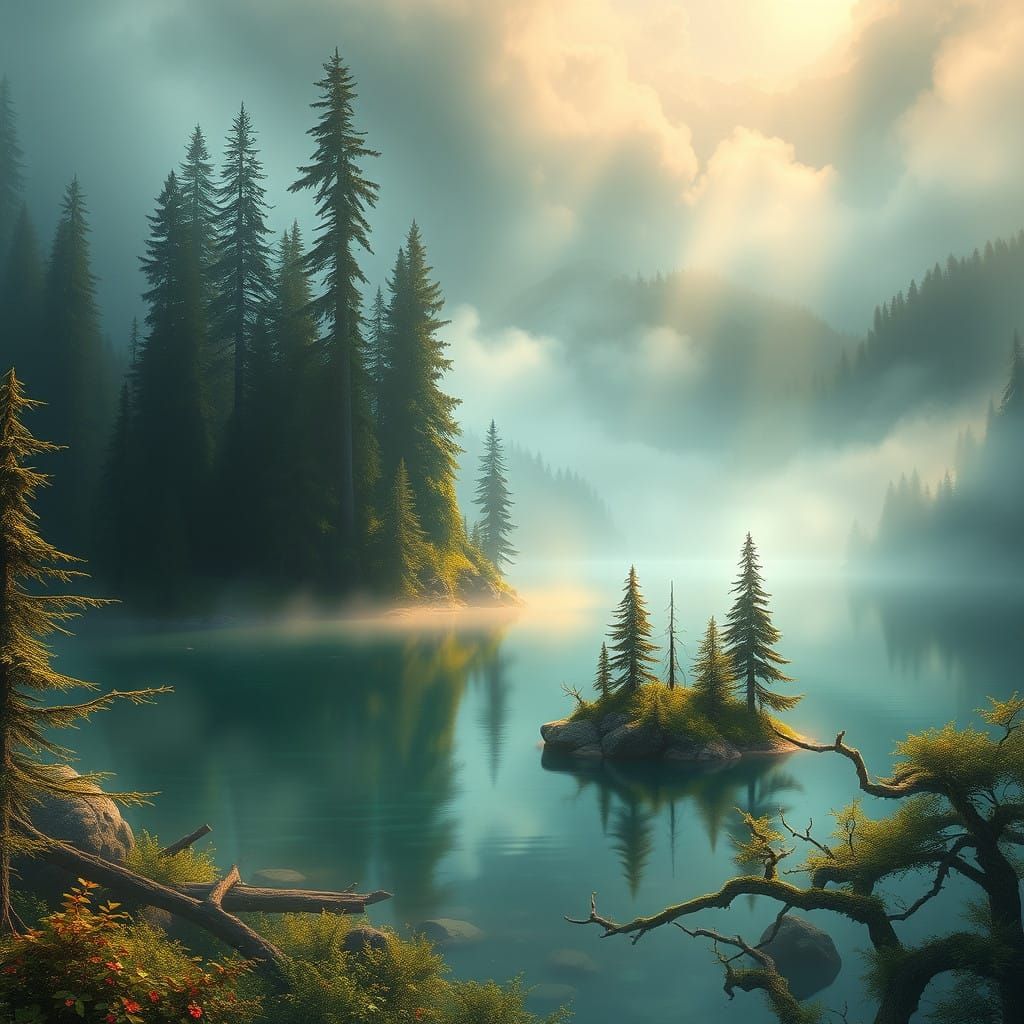 Emerald Lake Enchanted Realm in Matte Painting Style