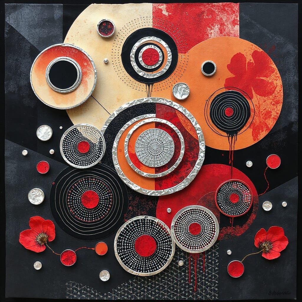 Surreal Industrial Dreamscape in Metallic Silver and Crimson