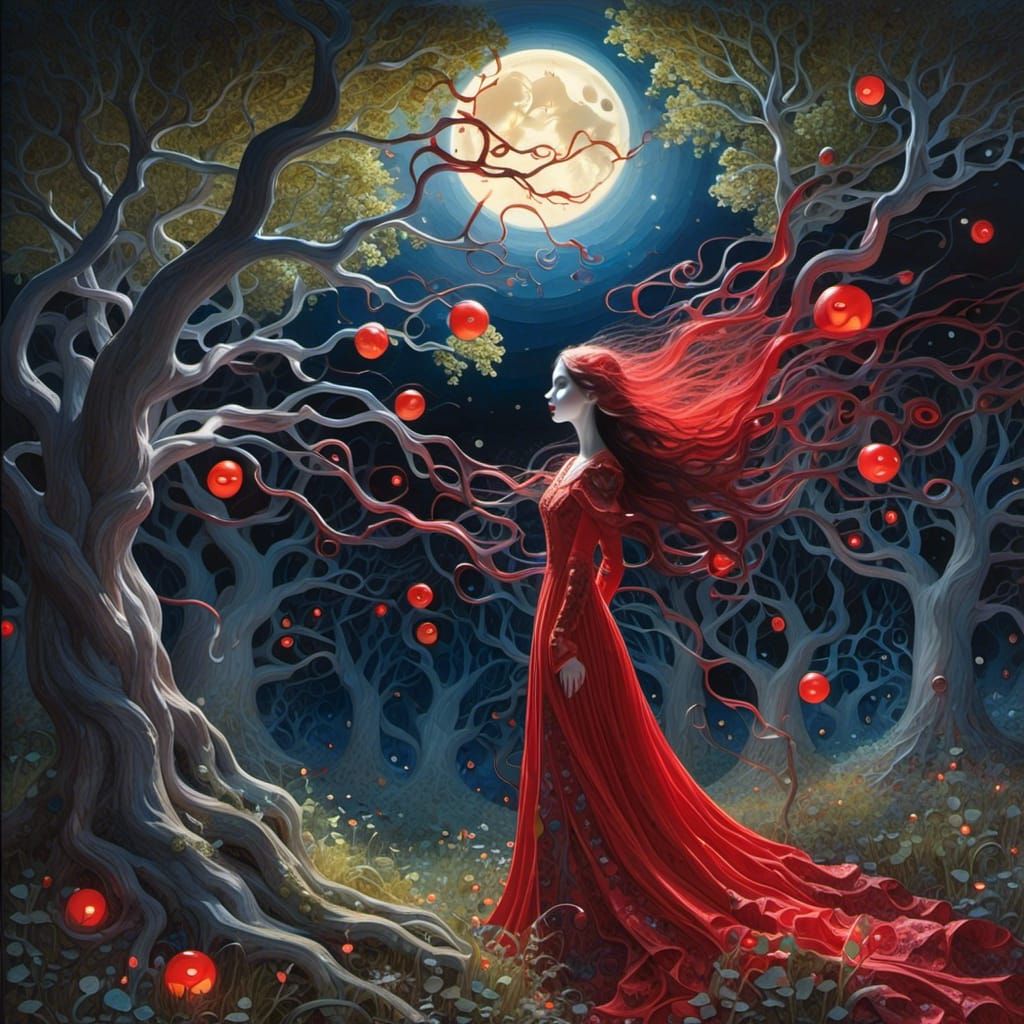 Vampire Emerges from Forest: Gouache Impressionist Art