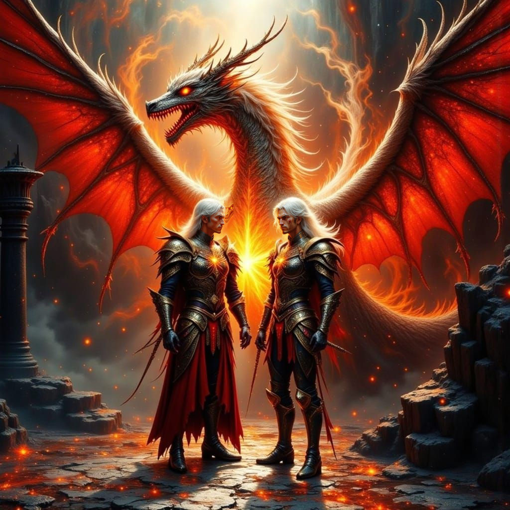 Saintly Warriors Confront the Red Dragon in a Medieval Citys...