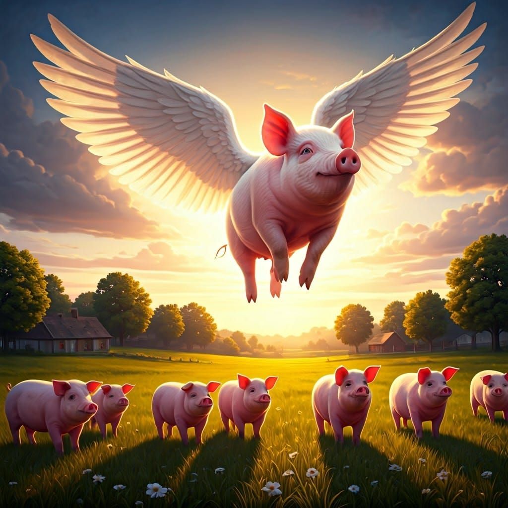 Radiant Pink Piglet Soars with Angel Wings