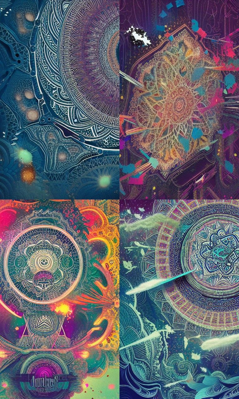 Intricate Mandala Painting with Exploding Fragments