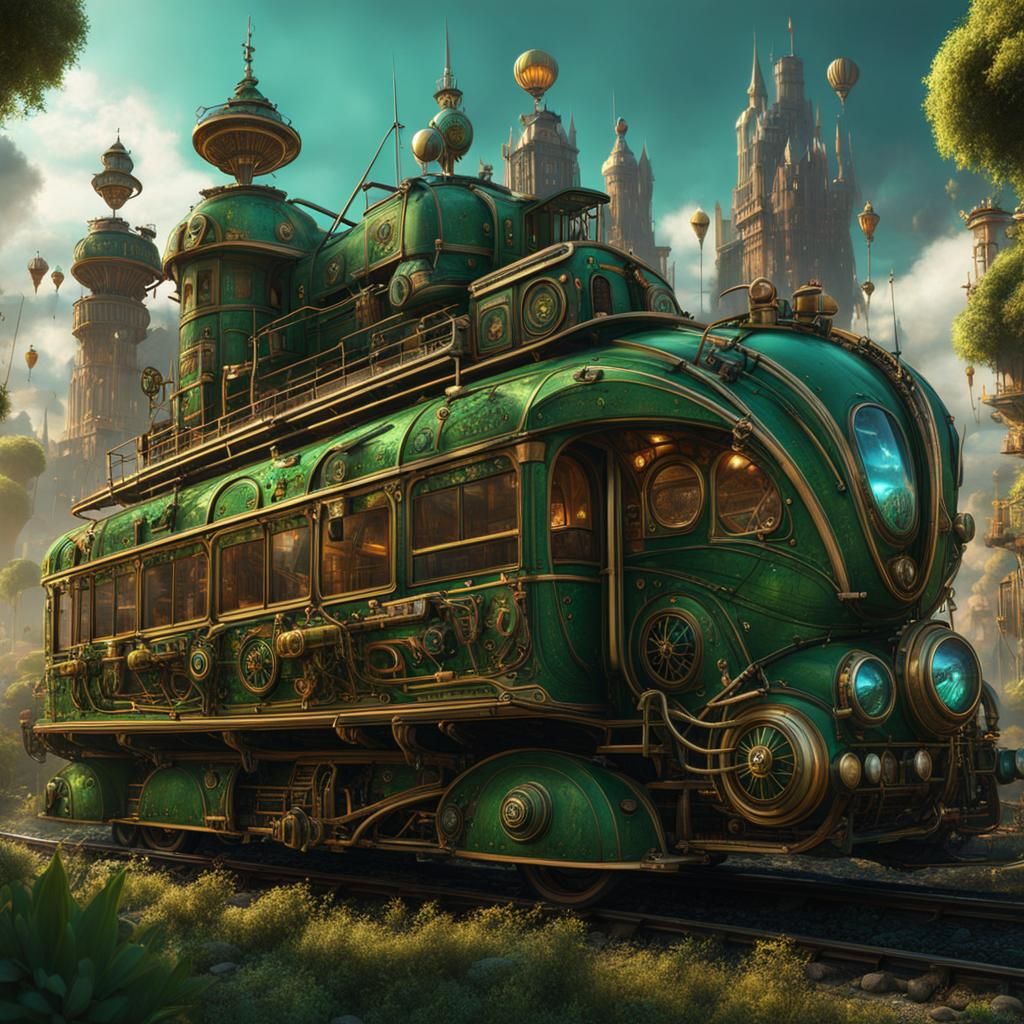 Steampunk Bus with Abstract Designs