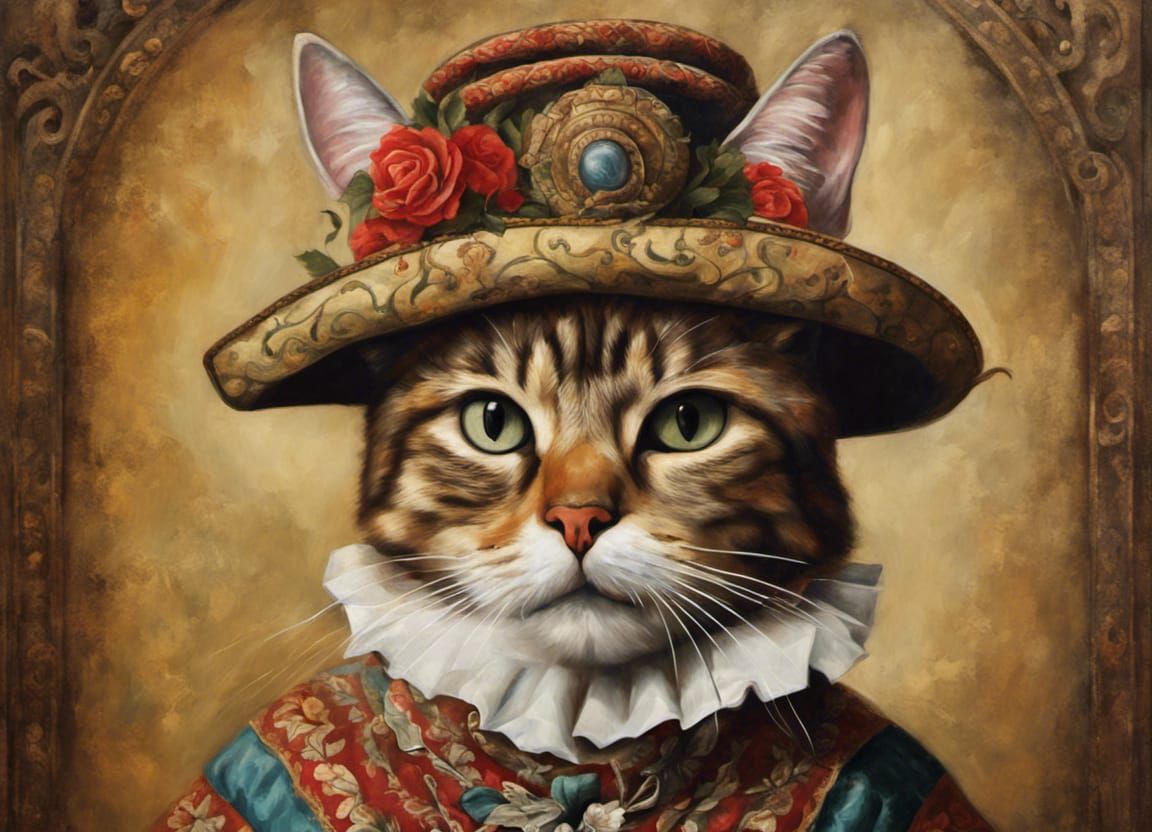 Baroque Cat in Mexican Attire Oil Painting