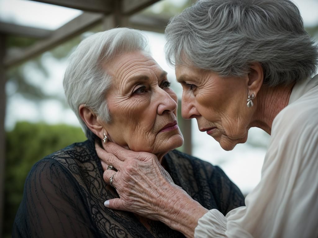 Hyperrealistic Older Woman Flirting with Younger Man