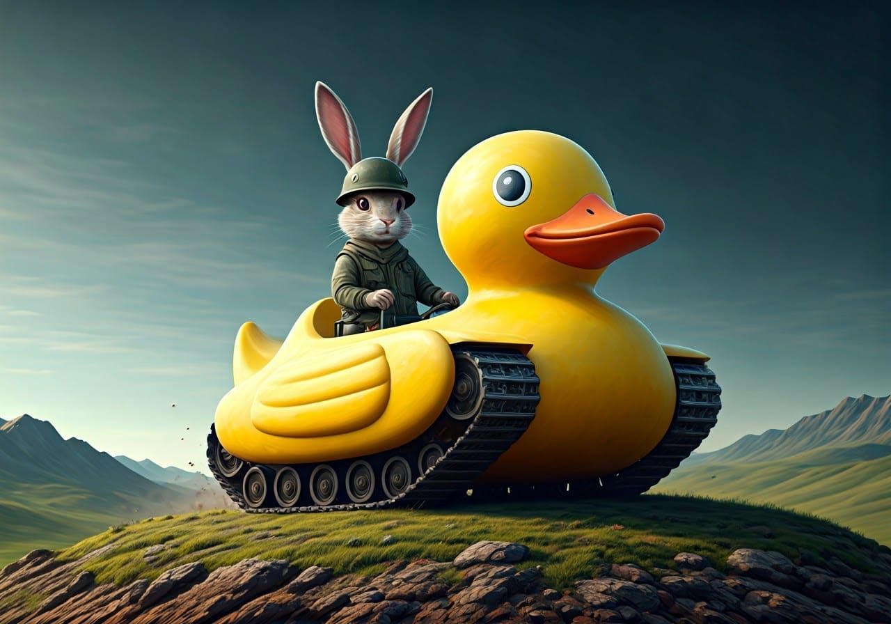 Warrior Rabbit Commands Rubber Duck Tank in Battle