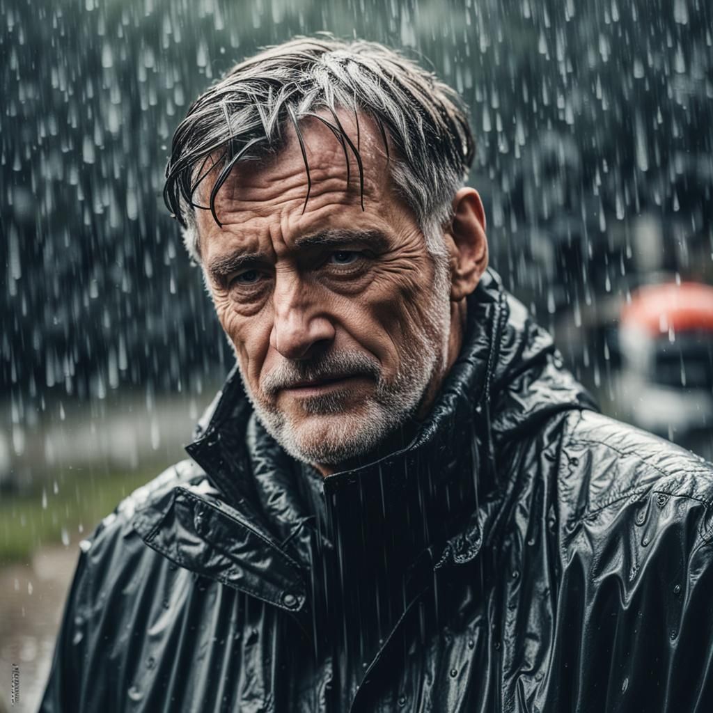 Contemplative German Man Reflecting in the Rain