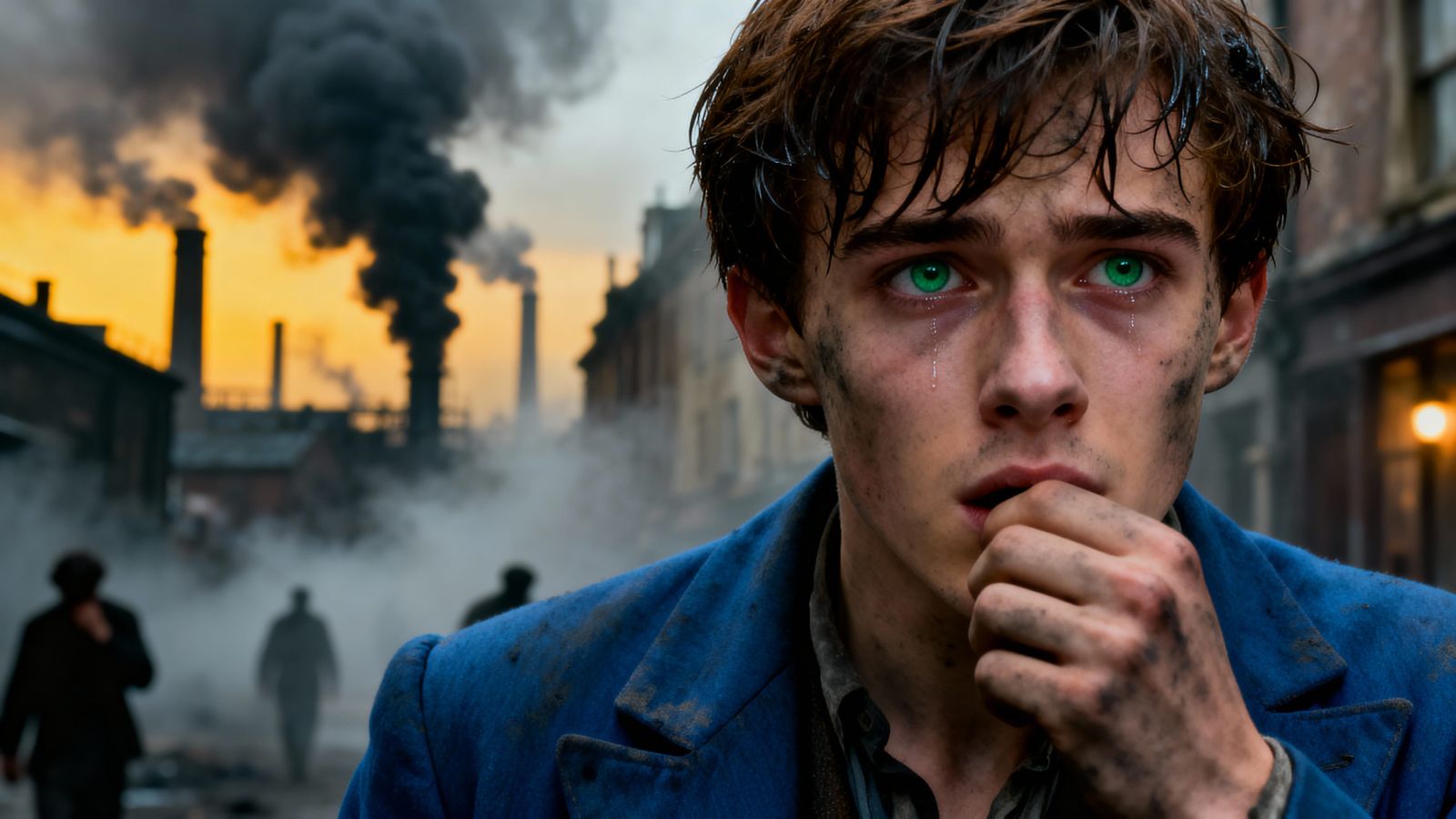 Man Choking in Smoke Filled London Street