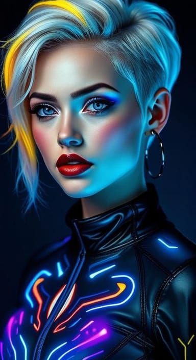 Cyberpunk Woman with Neon Accents in 4K Portrait