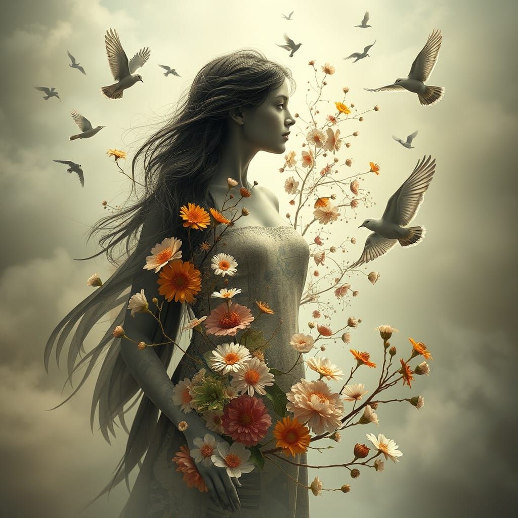 Figure Transforming to Ash Surrounded By Memories