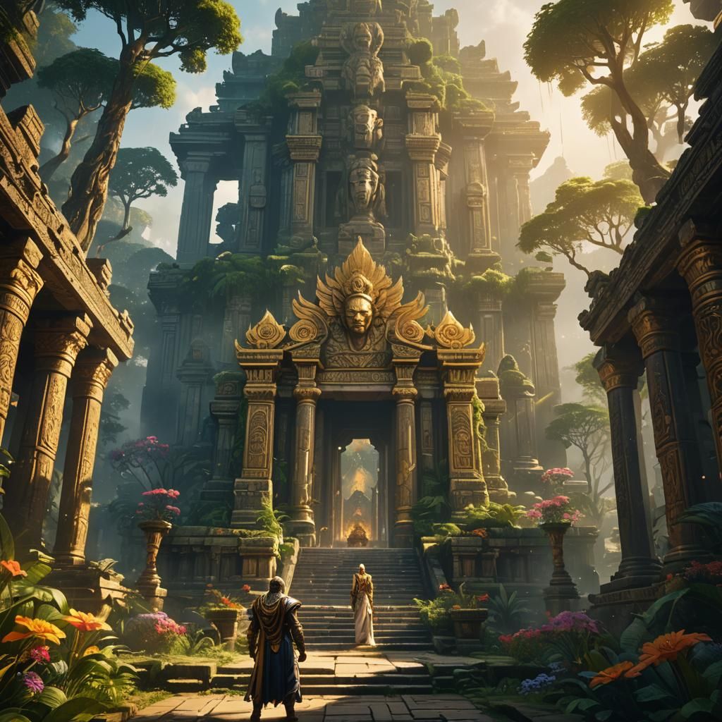 God in Ancient Temple: Fantasy Artstation Concept