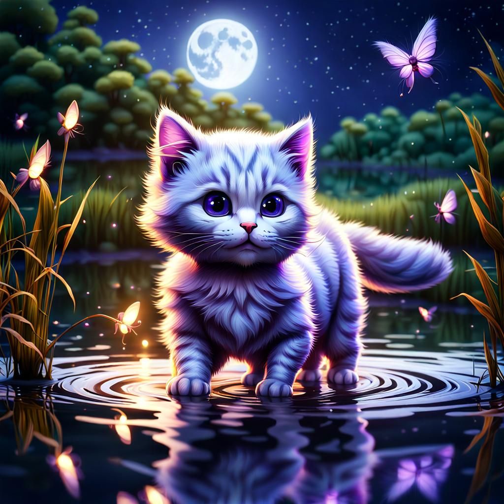 White Cat with Purple Eyes by Fireflies